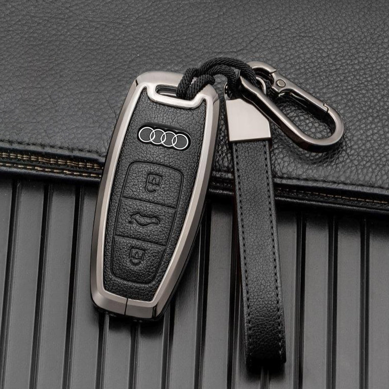 HIBEYO Smart Autoschlüssel Hülle passt für Audi Schutzhülle Schlüsselhülle  Cover Rindsleder für Audi A4 A5 A6 A7 A8 Q5 R8 S4 S5 S7 RS4 RS5 RS6  Funkschlüssel Schlüsselbund Zubehör-A 3Tasten Schwarz 