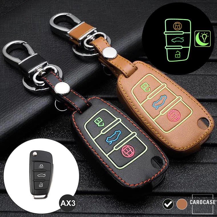 Leder Schlüssel Cover passend für Audi Schlüssel  LEUCHTEND! LEK2-AX3