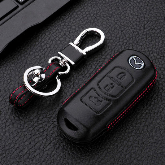 Coque rigide en cuir adaptée pour clé Mazda noir LEK48-MZ2