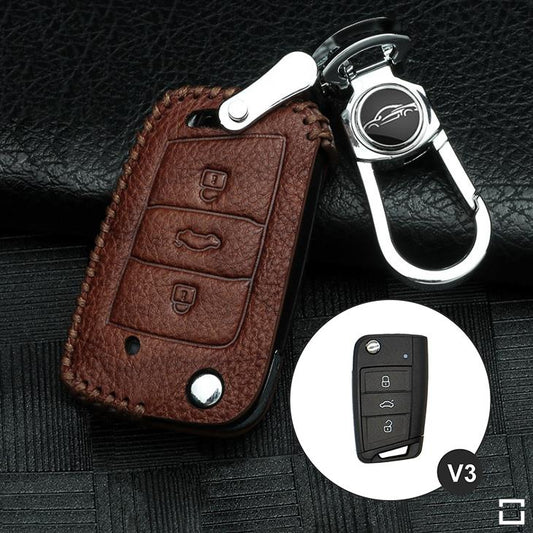 RUSTY leather key cover suitable for Volkswagen, Audi, Skoda, Seat key LEK13-V3, V3X