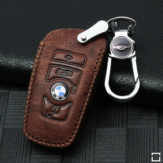 Premium leather key cover / protective cover (LEK13) suitable for BMW keys including carabiner