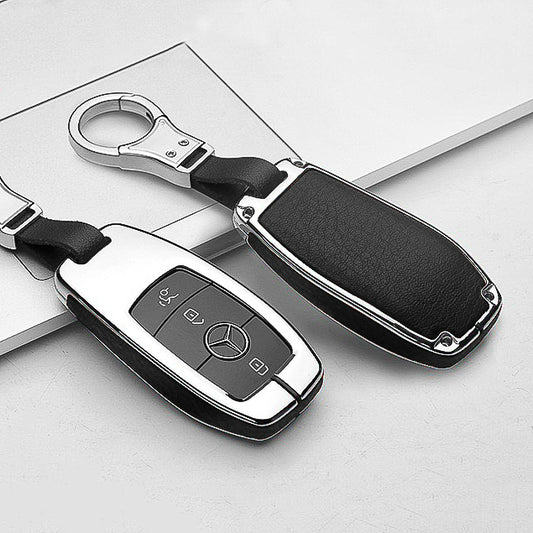 Aluminum, leather key cover suitable for Mercedes-Benz key HEK15-M9