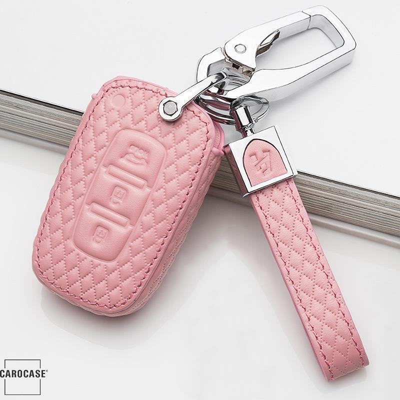 Housse de clé en cuir NOIR-ROSE pour clé Hyundai LEK4-D3