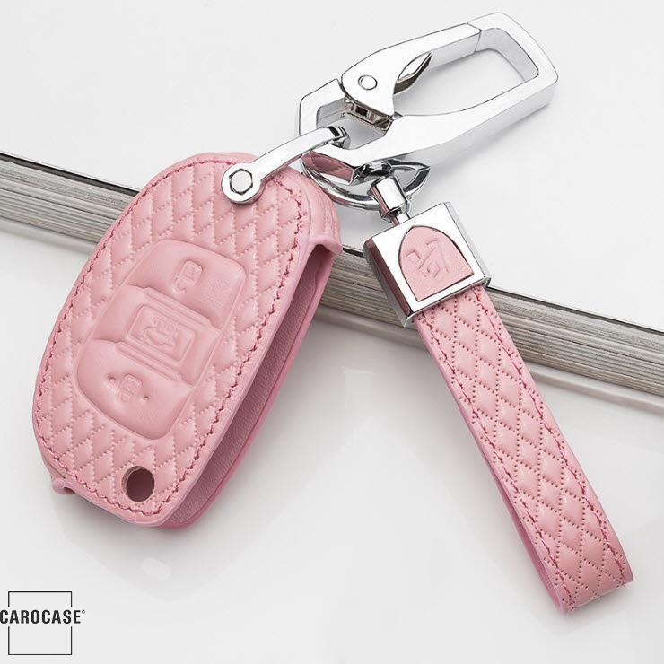 Housse de clé en cuir NOIR-ROSE pour clé Hyundai LEK4-D6