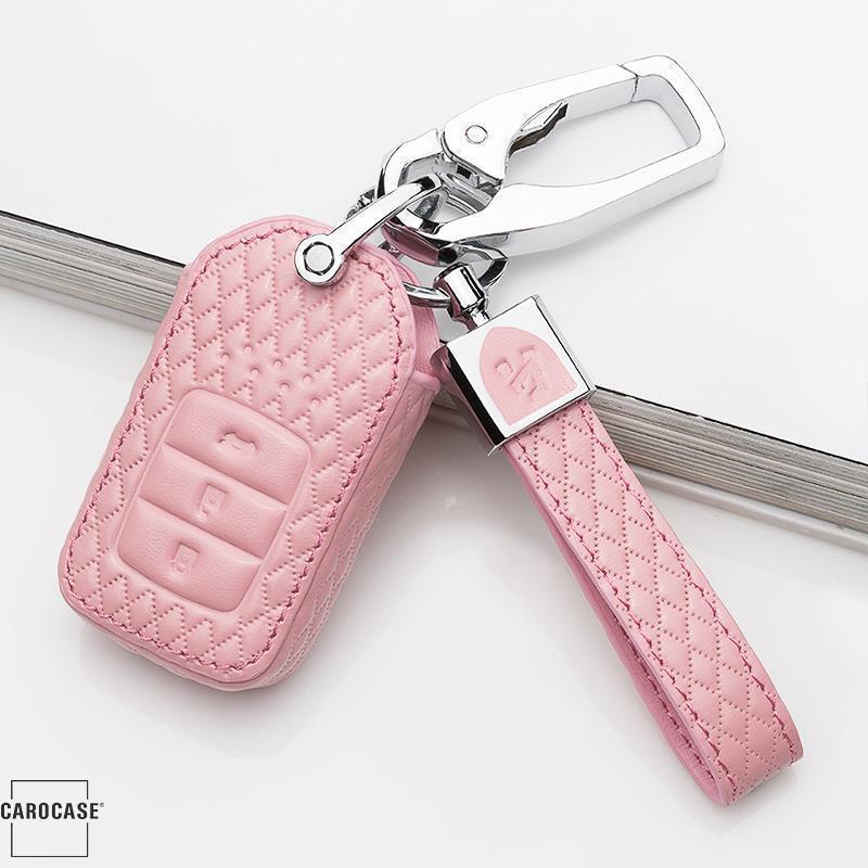 Housse de clé en cuir NOIR-ROSE pour clé Honda LEK4-H12