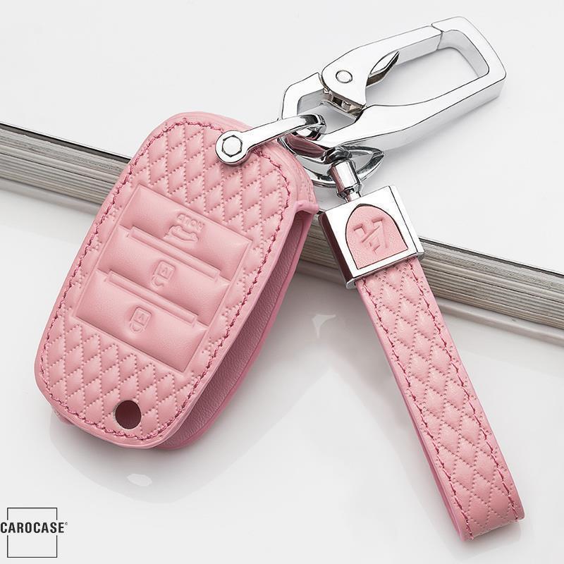 Housse de clé en cuir NOIR-ROSE pour clé Kia LEK4-K3