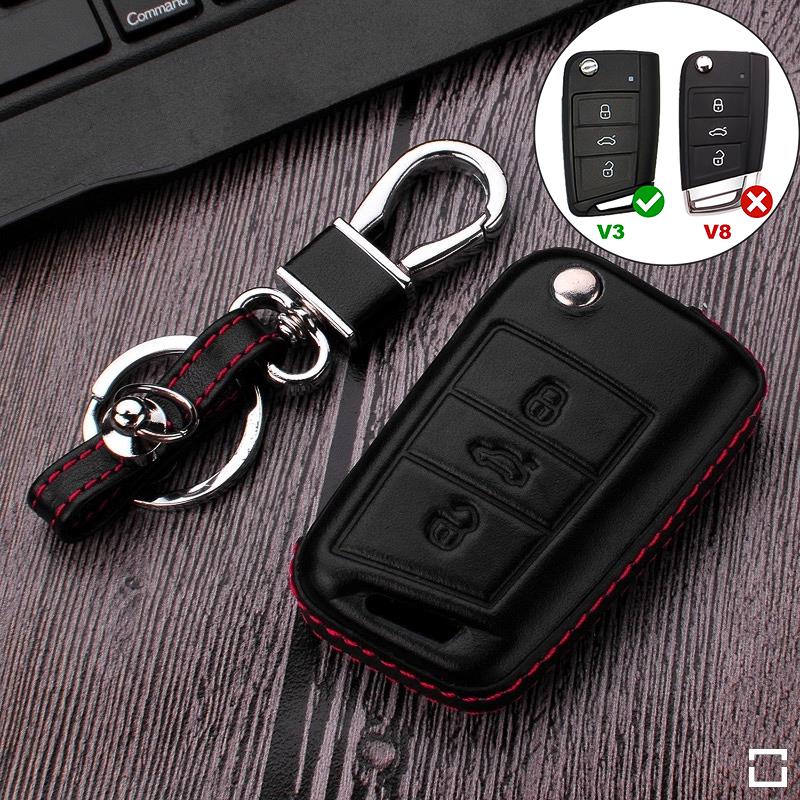 Leather hard shell cover suitable for Volkswagen, Audi, Skoda, Seat key black LEK48-V3