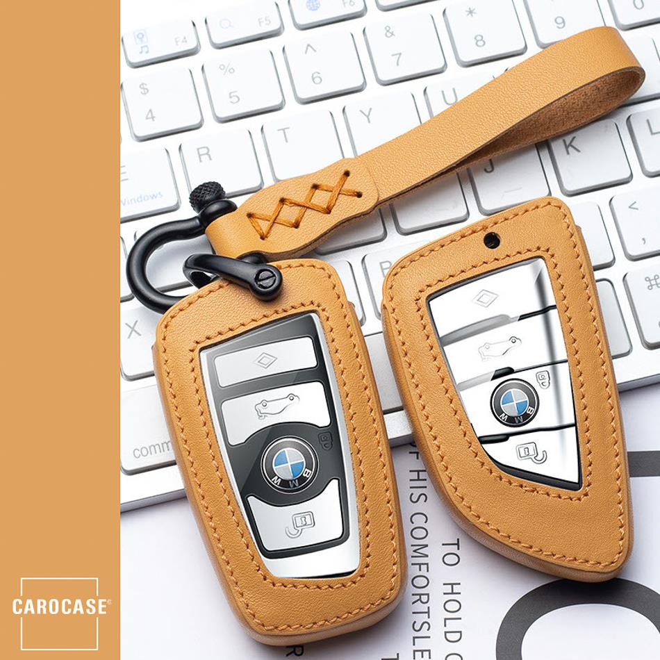 Leather key cover incl. leather strap &amp; carabiner suitable for BMW key LEK53-B6