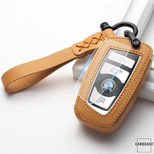 Leather key cover incl. leather strap &amp; carabiner suitable for BMW key LEK53-B4