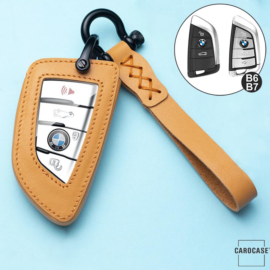 Leather key cover incl. leather strap &amp; carabiner suitable for BMW key LEK53-B6