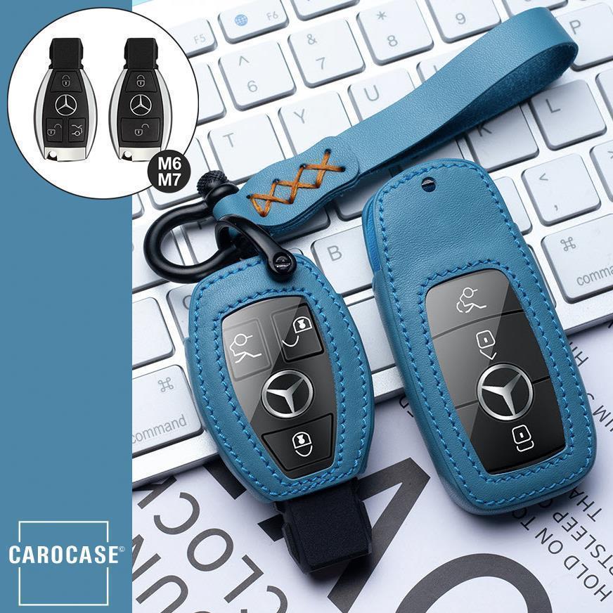 Leather key cover including leather strap and carabiner suitable for Mercedes-Benz key LEK53-M7