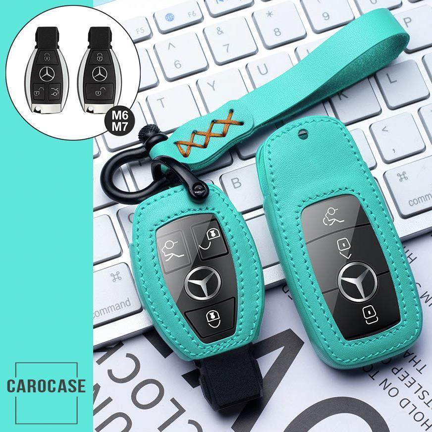 Leather key cover including leather strap and carabiner suitable for Mercedes-Benz key LEK53-M7