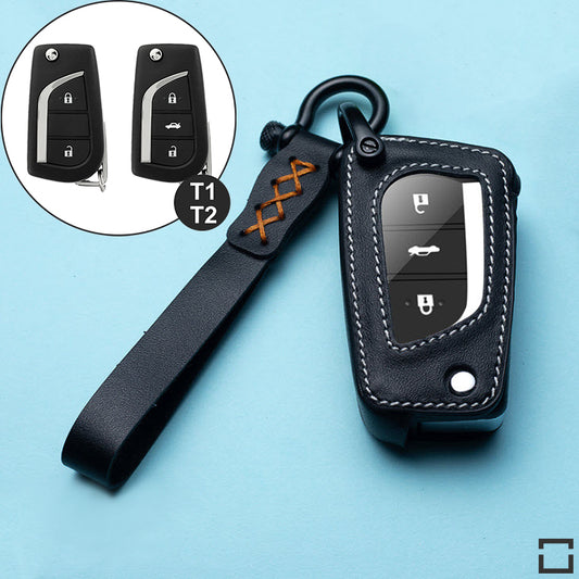 Leather key cover incl. leather strap &amp; carabiner suitable for Toyota key LEK53-T1