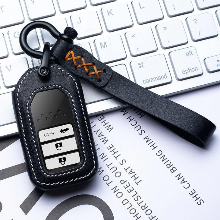 Premium Leder Schlüsselhülle / Schutzhülle (LEK53) passend für Honda Schlüssel inkl. Karabiner + Lederband