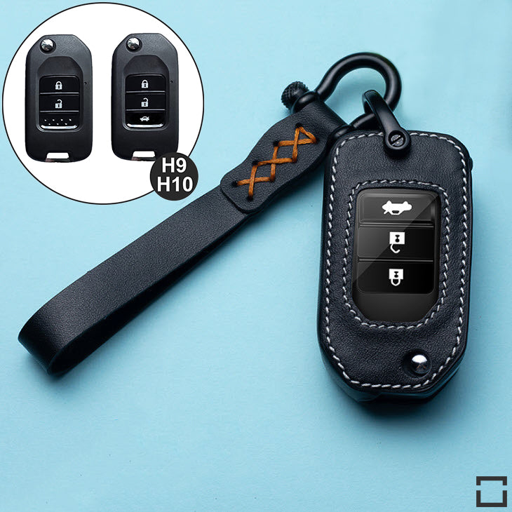 Leather key cover incl. leather strap &amp; carabiner suitable for Honda key LEK53-H9