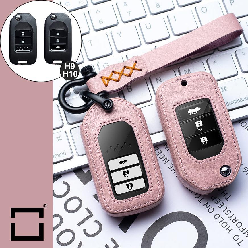 Leather key cover incl. leather strap &amp; carabiner suitable for Honda key LEK53-H9