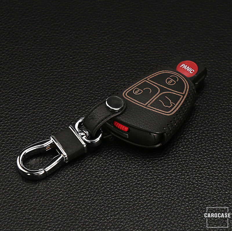 Leather key cover including carabiner hook suitable for Mercedes-Benz key LEK37-M4