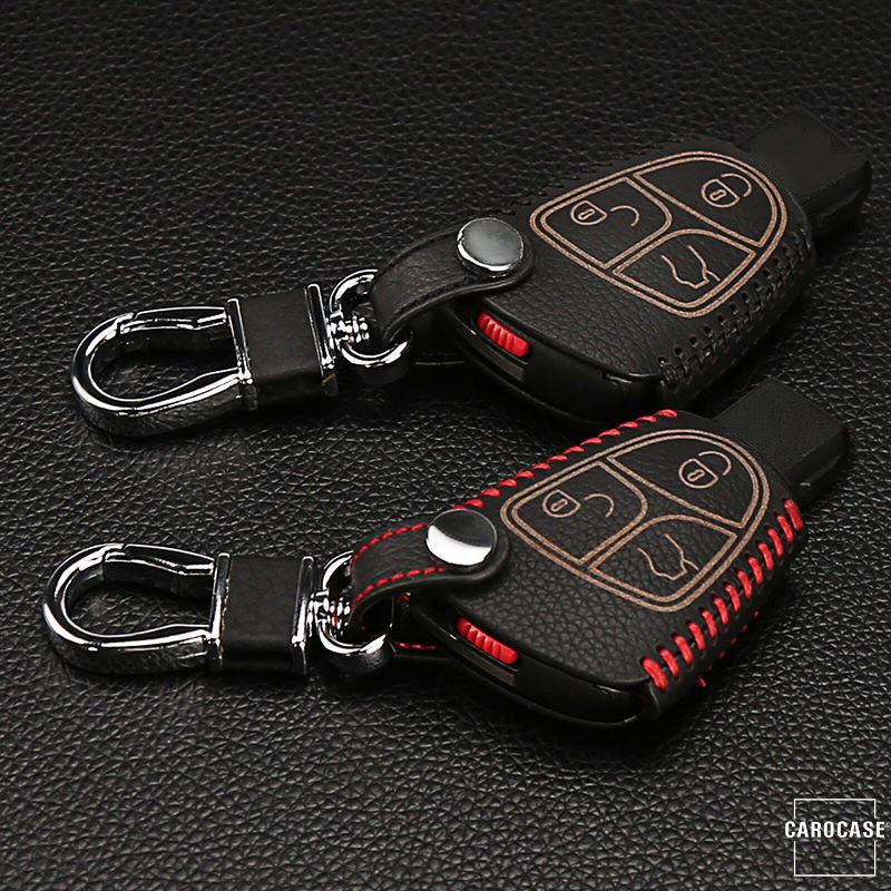 Leather key cover including carabiner hook suitable for Mercedes-Benz key LEK37-M4