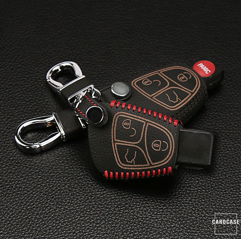 Leather key cover including carabiner hook suitable for Mercedes-Benz key LEK37-M4