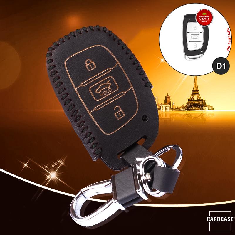 Leather key cover including carabiner hook suitable for Hyundai key LEK37-D1