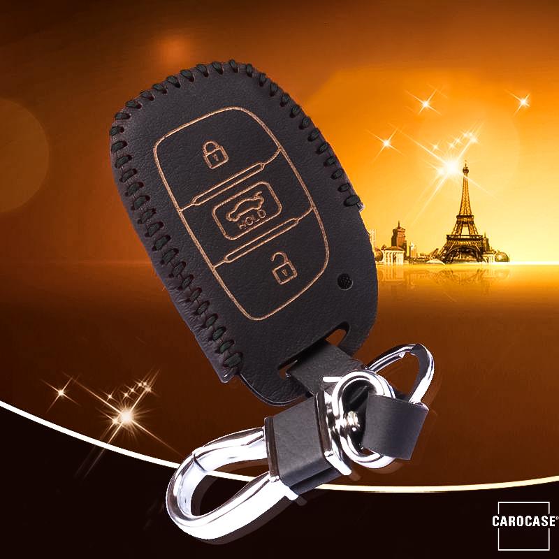 Leather key cover including carabiner hook suitable for Hyundai key LEK37-D1