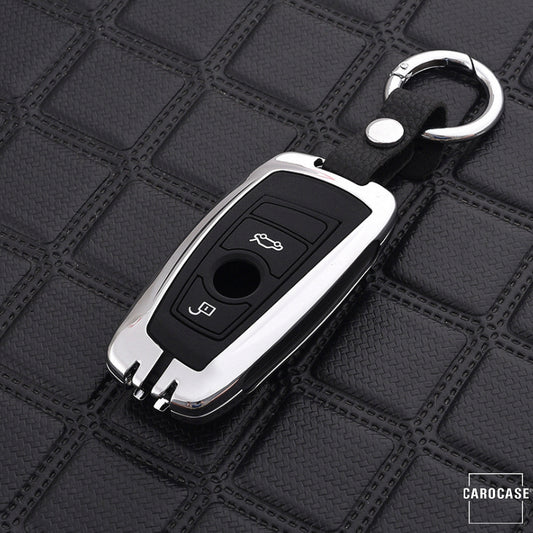 Alu Schlüssel Cover mit Silikon Tastenabdeckung passend für BMW Autoschlüssel  HEK37-B4