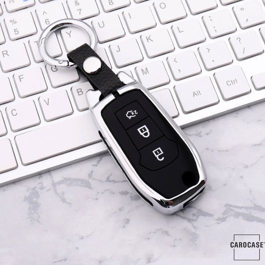 Alu Schlüssel Cover mit Silikon Tastenabdeckung passend für Ford Autoschlüssel  HEK37-F2