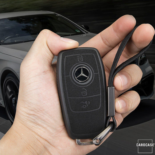 Silicone Alcantara protective cover suitable for Mercedes-Benz keys + leather strap + carabiner SEK12-M9