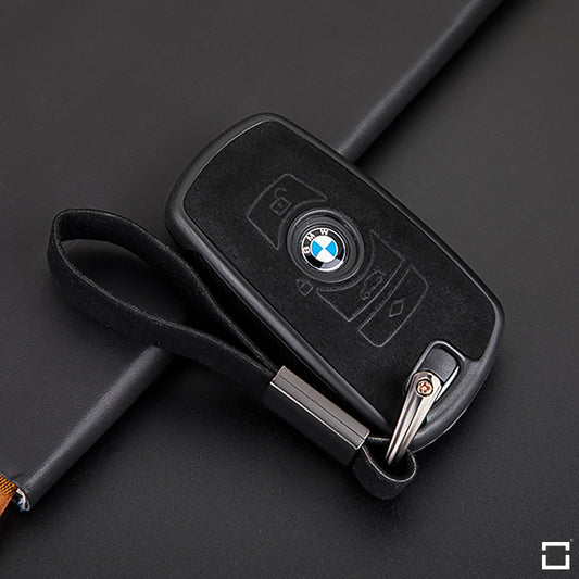Silikon Alcantara Schutzhülle passend für BMW Schlüssel + Lederband + Karabiner  SEK12-B5