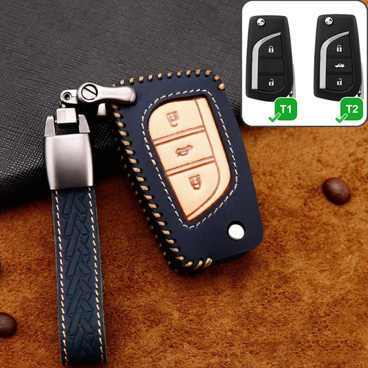 Premium Leder Cover passend für Toyota, Citroen, Peugeot Autoschlüssel inkl. Lederband und Karabiner  LEK31-T2