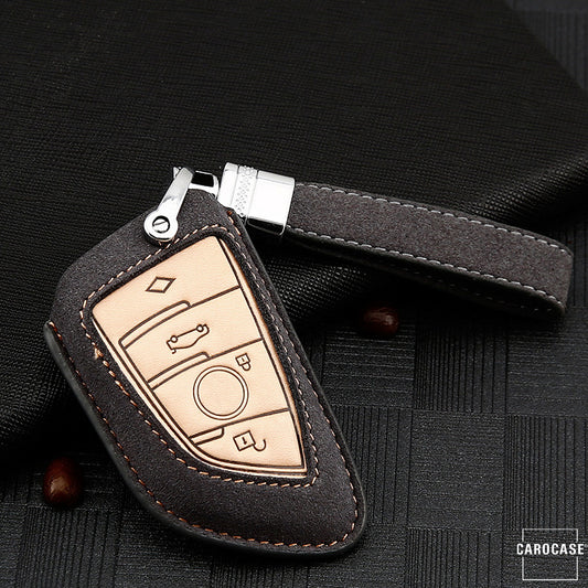 Premium leather key cover / protective cover (LEK59) suitable for BMW keys including leather strap