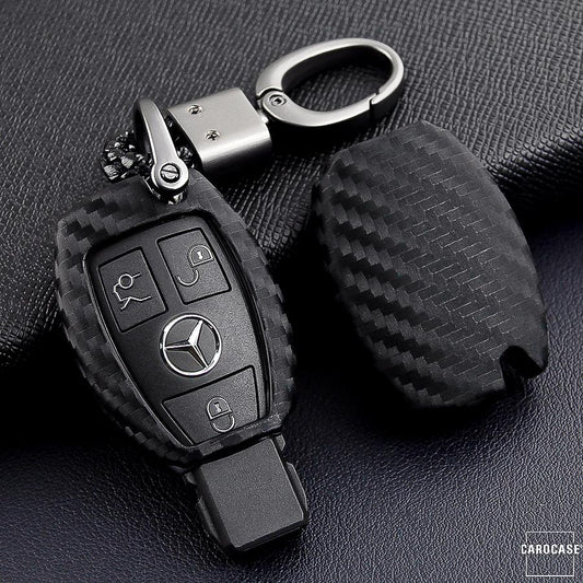 Silikon Carbon-Look Schlüssel Cover passend für Mercedes-Benz Schlüssel schwarz SEK3-M7