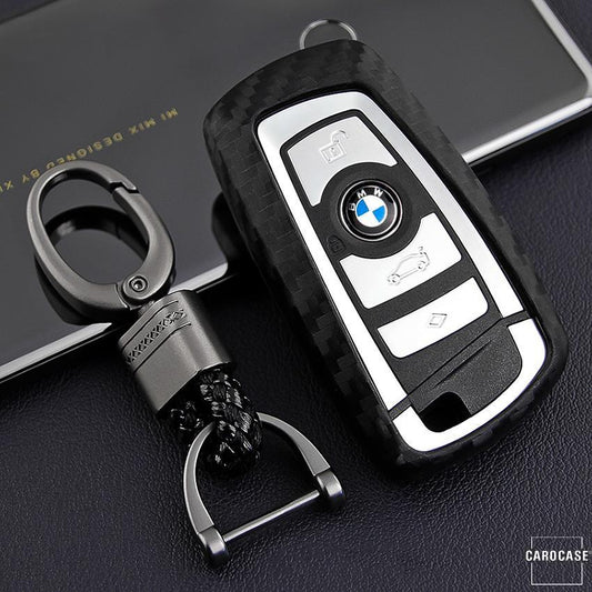 Coque de clé en silicone aspect carbone adaptée à la clé BMW noir SEK3-B5