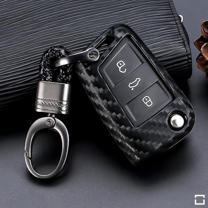 Silikon Carbon-Look Schlüssel Cover passend für Volkswagen, Skoda, Seat Schlüssel schwarz SEK3-V3