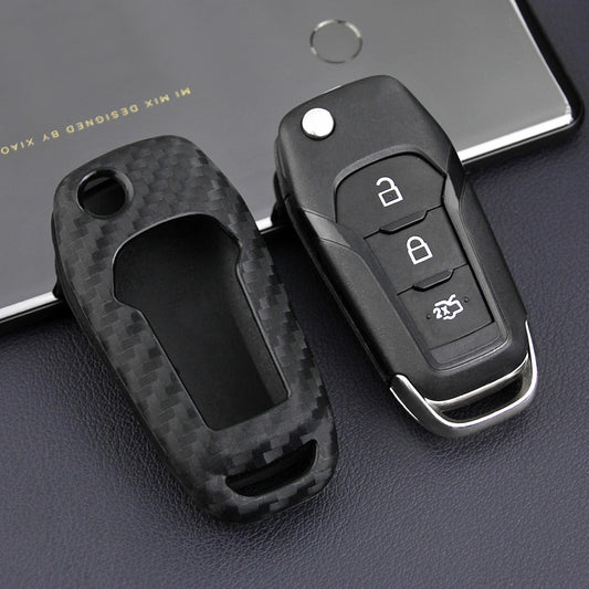 Silikon Carbon-Look Schlüssel Cover passend für Ford Schlüssel schwarz SEK3-F2