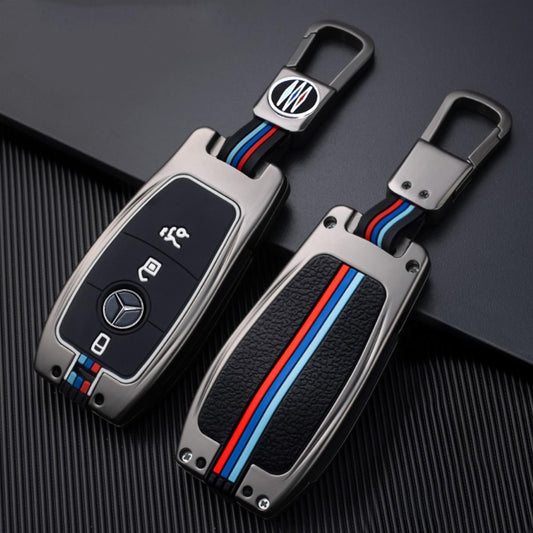 Premium Alu Schlüssel Cover für Mercedes-Benz Schlüssel mit Silikon Tastenschutz + Nachleuchtend  HEK10-M9