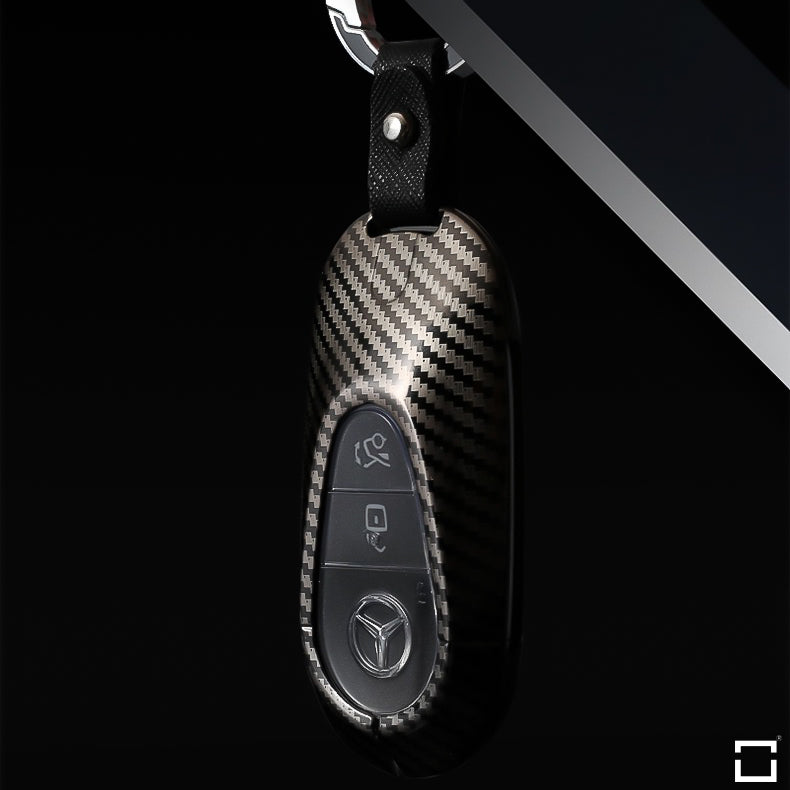 Premium carbon-look aluminum, aluminum-zinc key cover suitable for Mercedes-Benz key HEK32-M11-S129