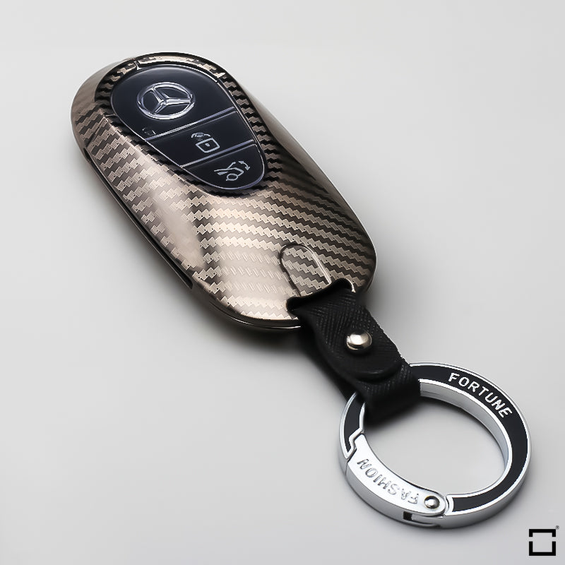 Premium carbon-look aluminum, aluminum-zinc key cover suitable for Mercedes-Benz key HEK32-M11-S129