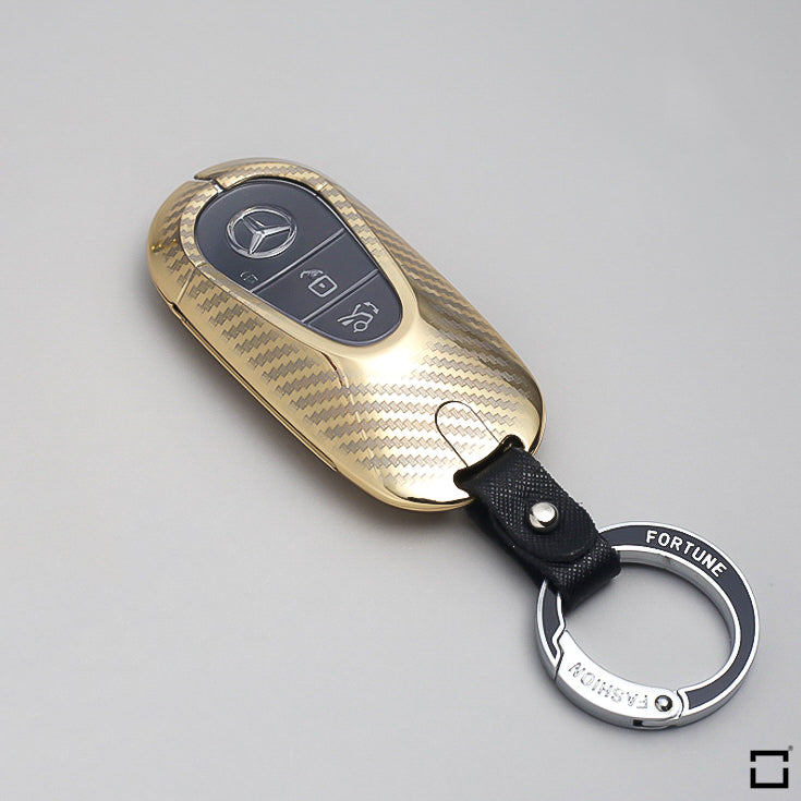 Premium carbon-look aluminum, aluminum-zinc key cover suitable for Mercedes-Benz key HEK32-M11-S129