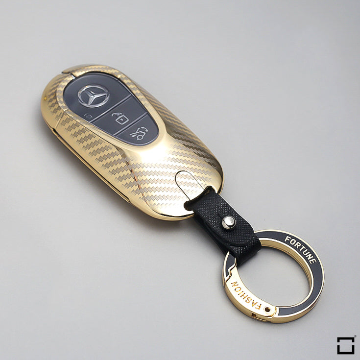 Premium carbon-look aluminum, aluminum-zinc key cover suitable for Mercedes-Benz key HEK32-M11-S129