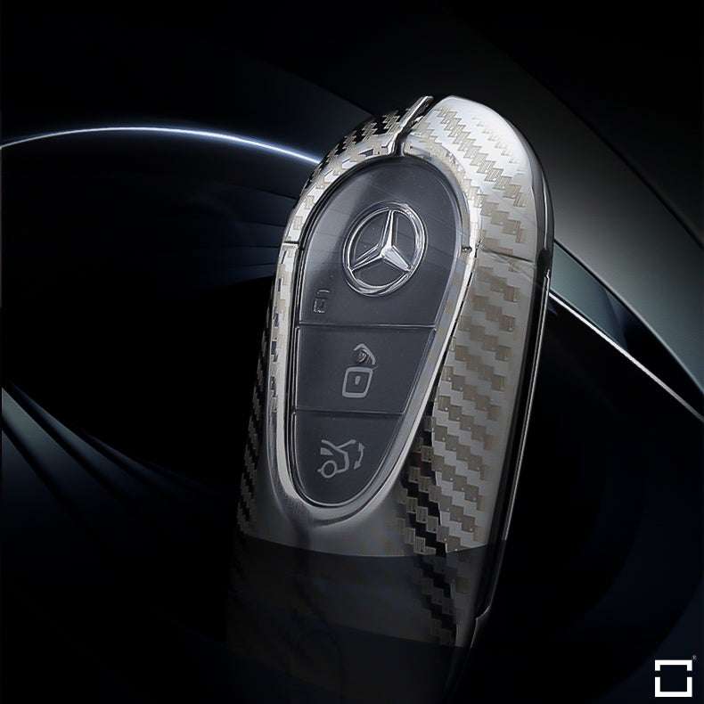 Premium carbon-look aluminum, aluminum-zinc key cover suitable for Mercedes-Benz key HEK32-M11-S129