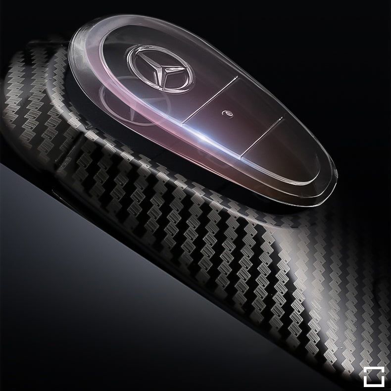 Premium Carbon-Look Aluminium, Aluminium-Zink Schlüssel Cover passend für Mercedes-Benz Schlüssel  HEK32-M11-S129