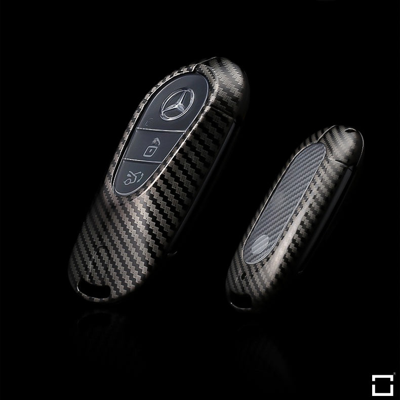 Premium carbon-look aluminum, aluminum-zinc key cover suitable for Mercedes-Benz key HEK32-M11-S129