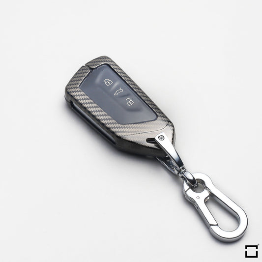 Premium carbon-look aluminum, aluminum-zinc key cover suitable for Volkswagen, Skoda, Seat key HEK32-V11-S129