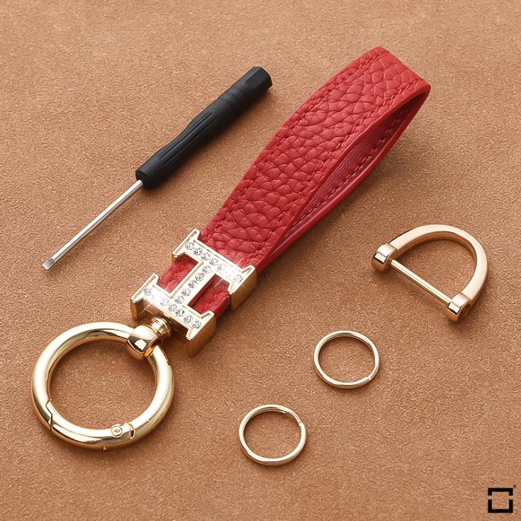 Decorative key ring leather strap with crystal decoration incl. Keyring