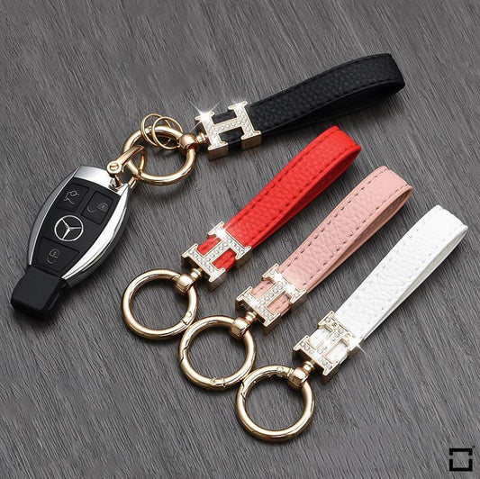 Decorative key ring leather strap with crystal decoration incl. Keyring