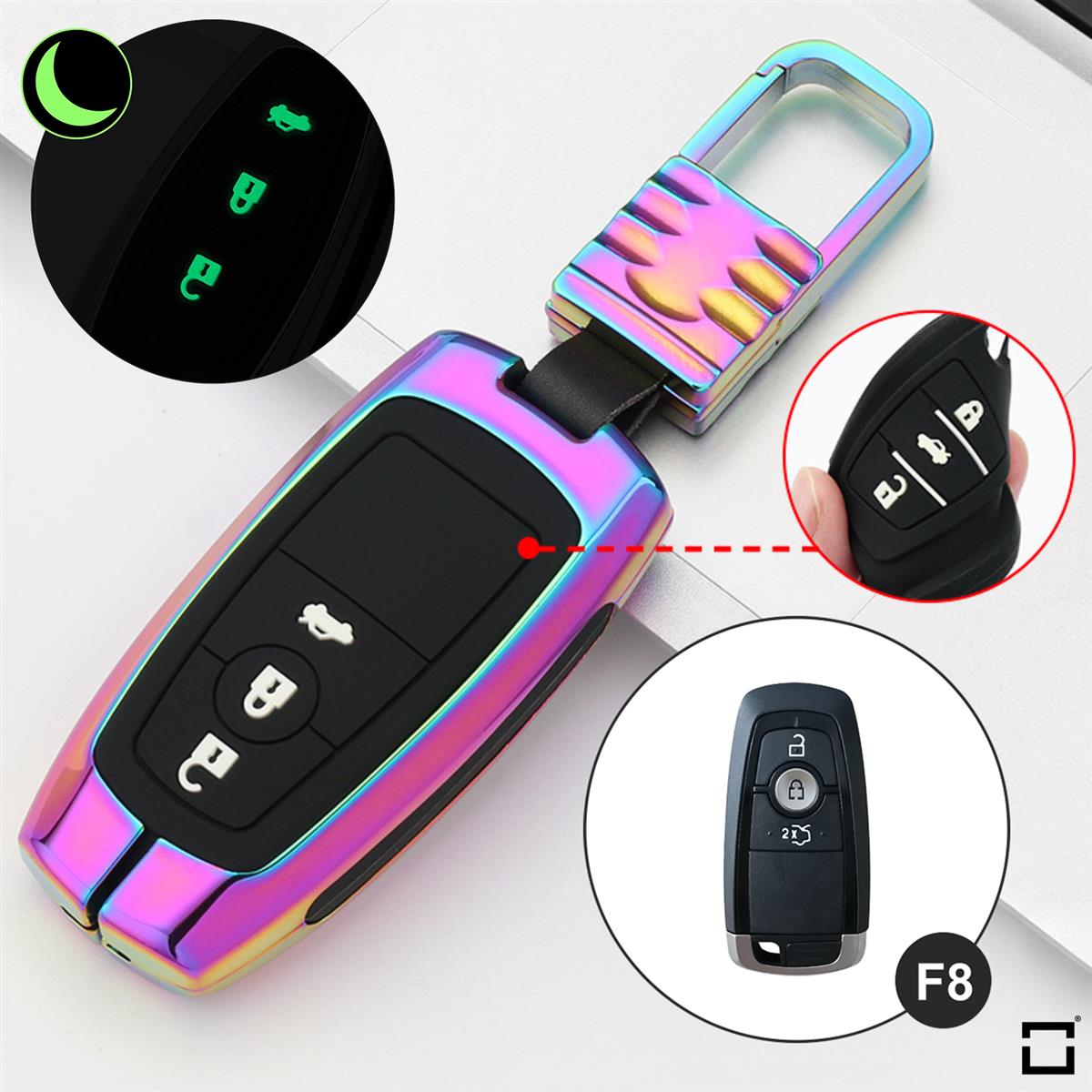 Key cover with silicone button cover (luminous) suitable for Ford car key HEK54-F8-S114