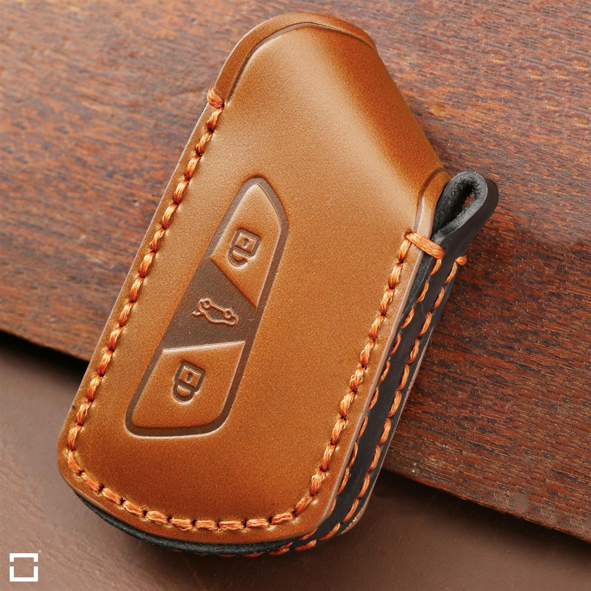 Premium leather key cover / protective cover (LEK64) suitable for Volkswagen, Skoda, Seat keys including carabiner + leather strap