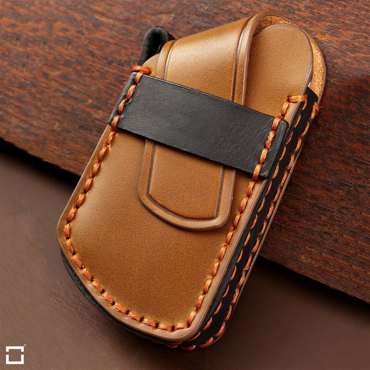 Premium leather key cover / protective cover (LEK64) suitable for Volkswagen, Skoda, Seat keys including carabiner + leather strap