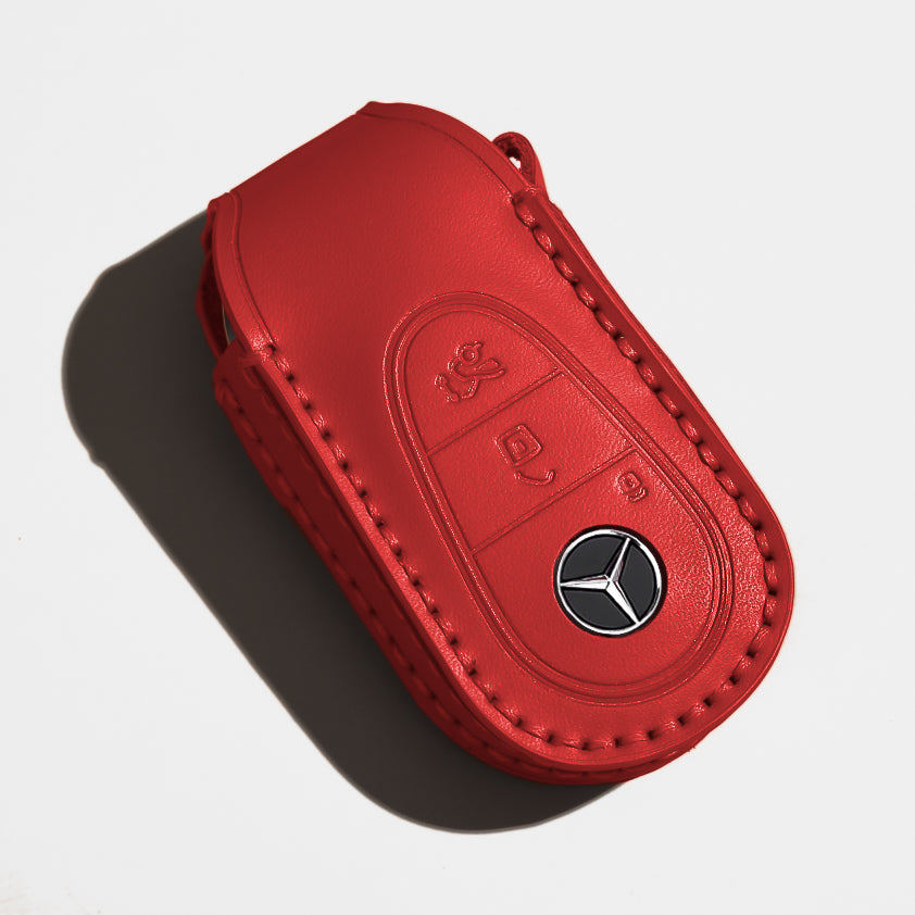 Premium leather key cover / protective cover (LEK64) suitable for Mercedes-Benz keys including carabiner + leather strap